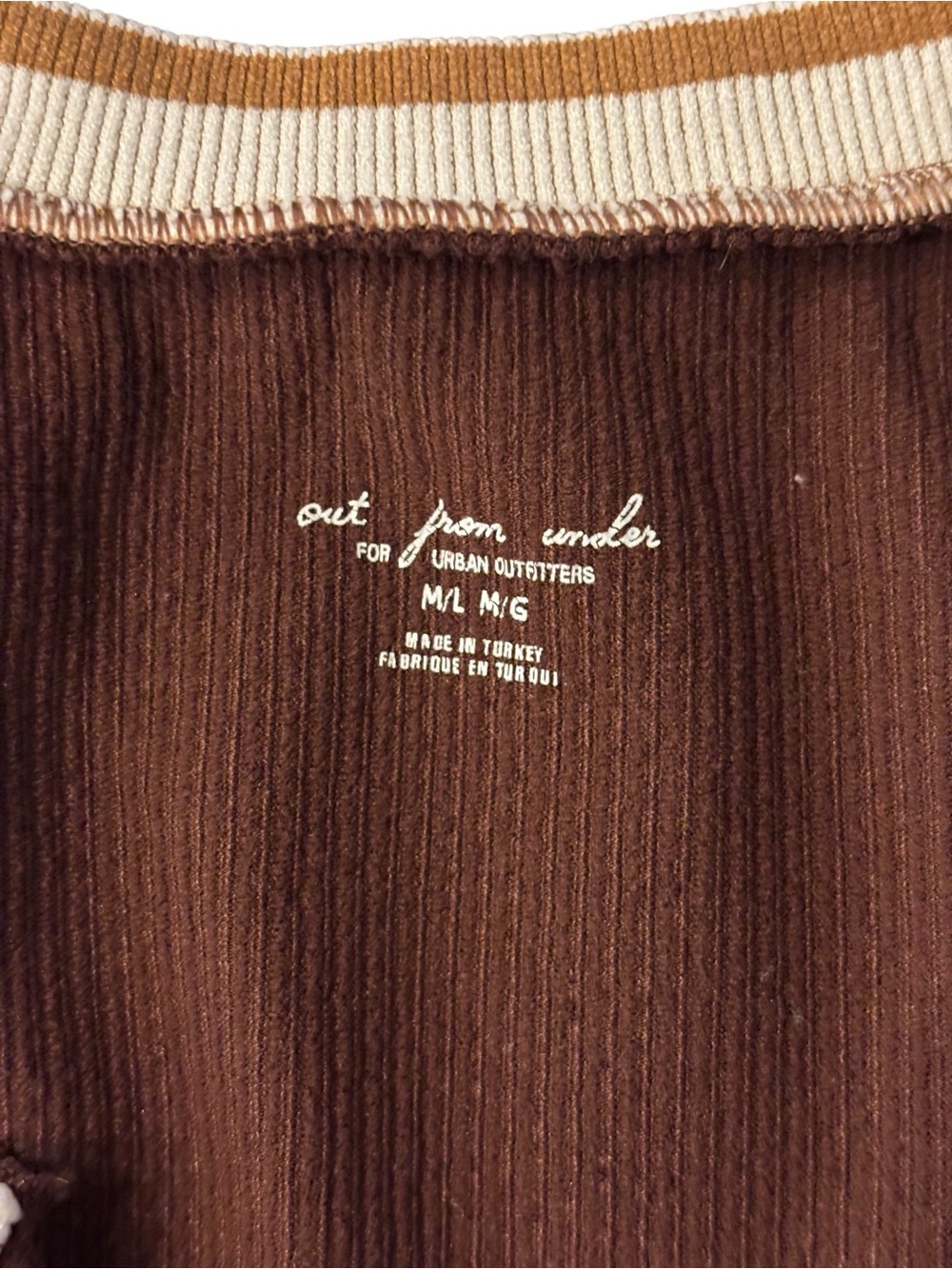 Urban Outfitters Brown Ribbed V-Neck Kids Top with Contrast Trim - Picture 2 of 3